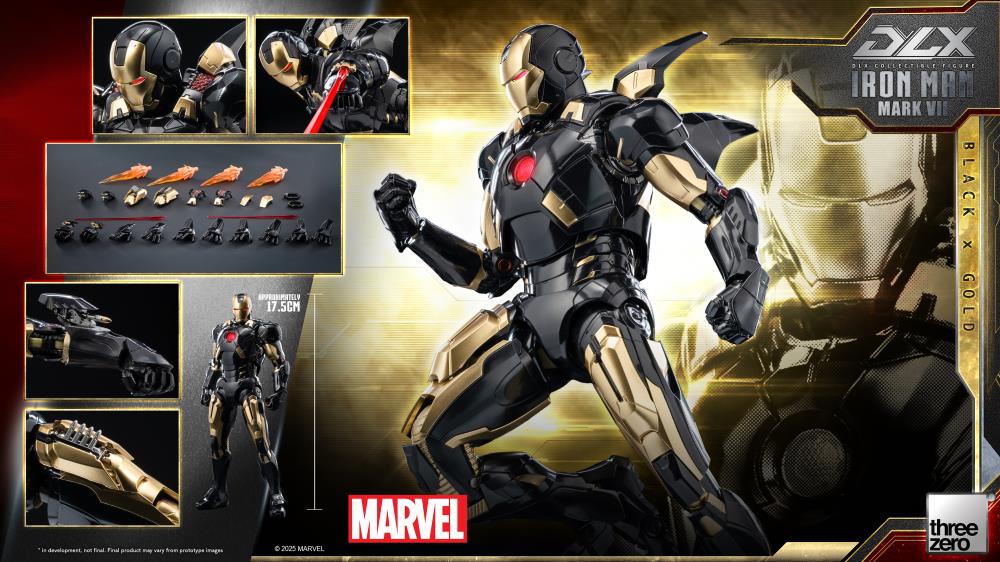 Pré-venda Threezero Marvel: The Infinity Saga DLX Iron Man Mark 7 (Black x Gold) 1/12 Scale BBTS Exclusive Action Figure